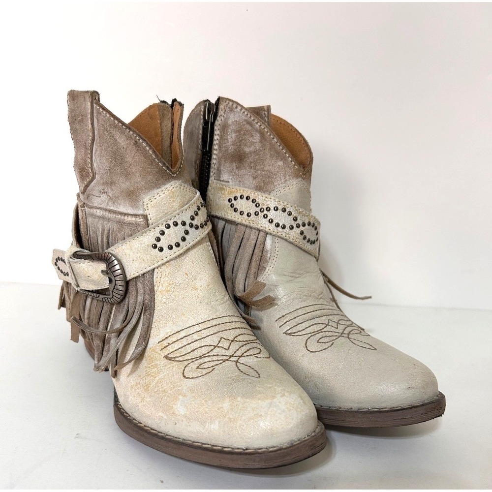 Sterling River Boots Womens 7 M Leather Festival Fringe Western Ankle Distressed
